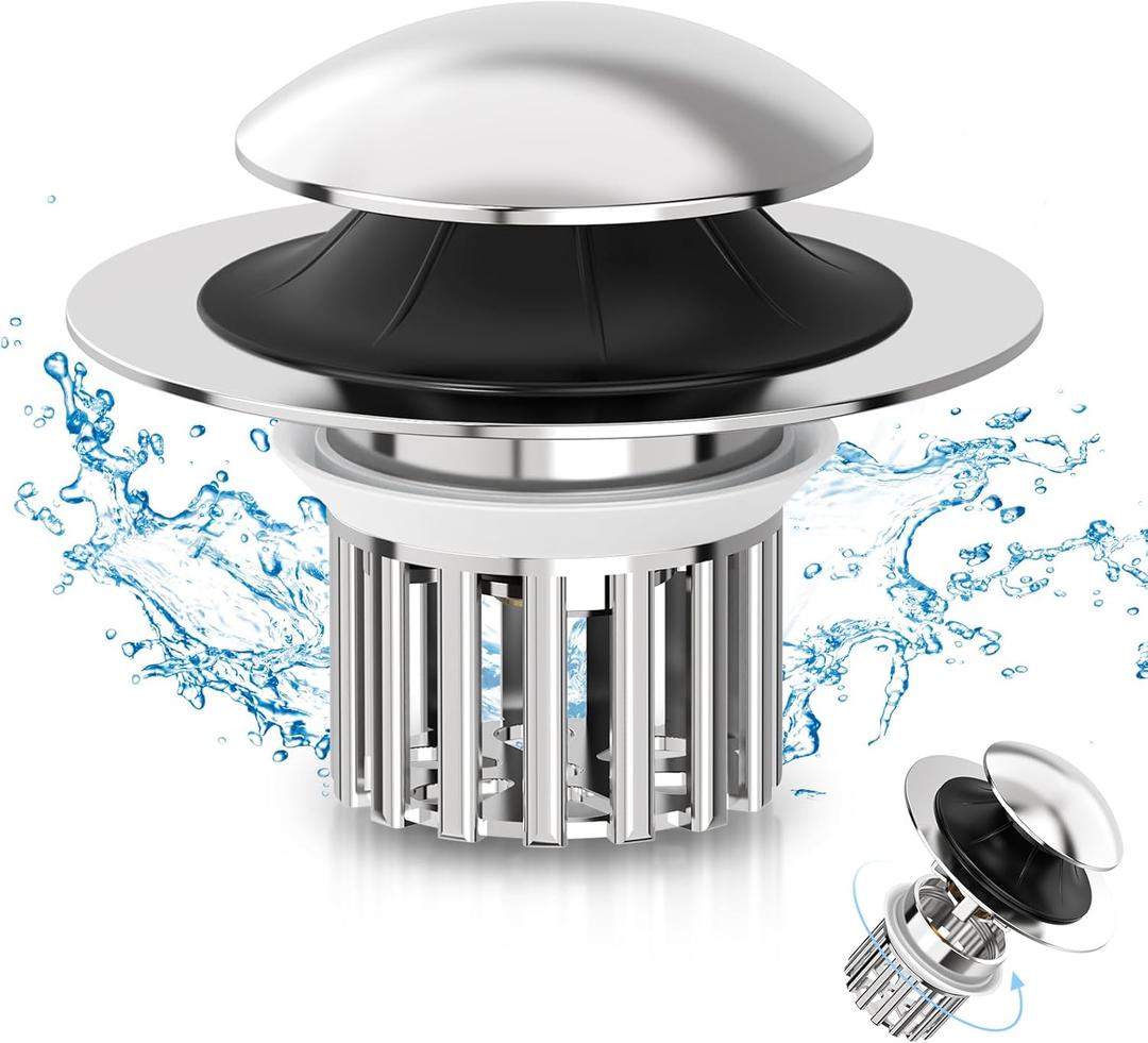 Universal 4 in 1 Bathroom Sink Stopper with Removable Filter Basket, Pop Up Pure Copper Bathroom Sink Drain Strainer, Anti-Clogging Bathroom Drain Stopper Sink Plug for 1.06"-1.65" Basin Drain Holes