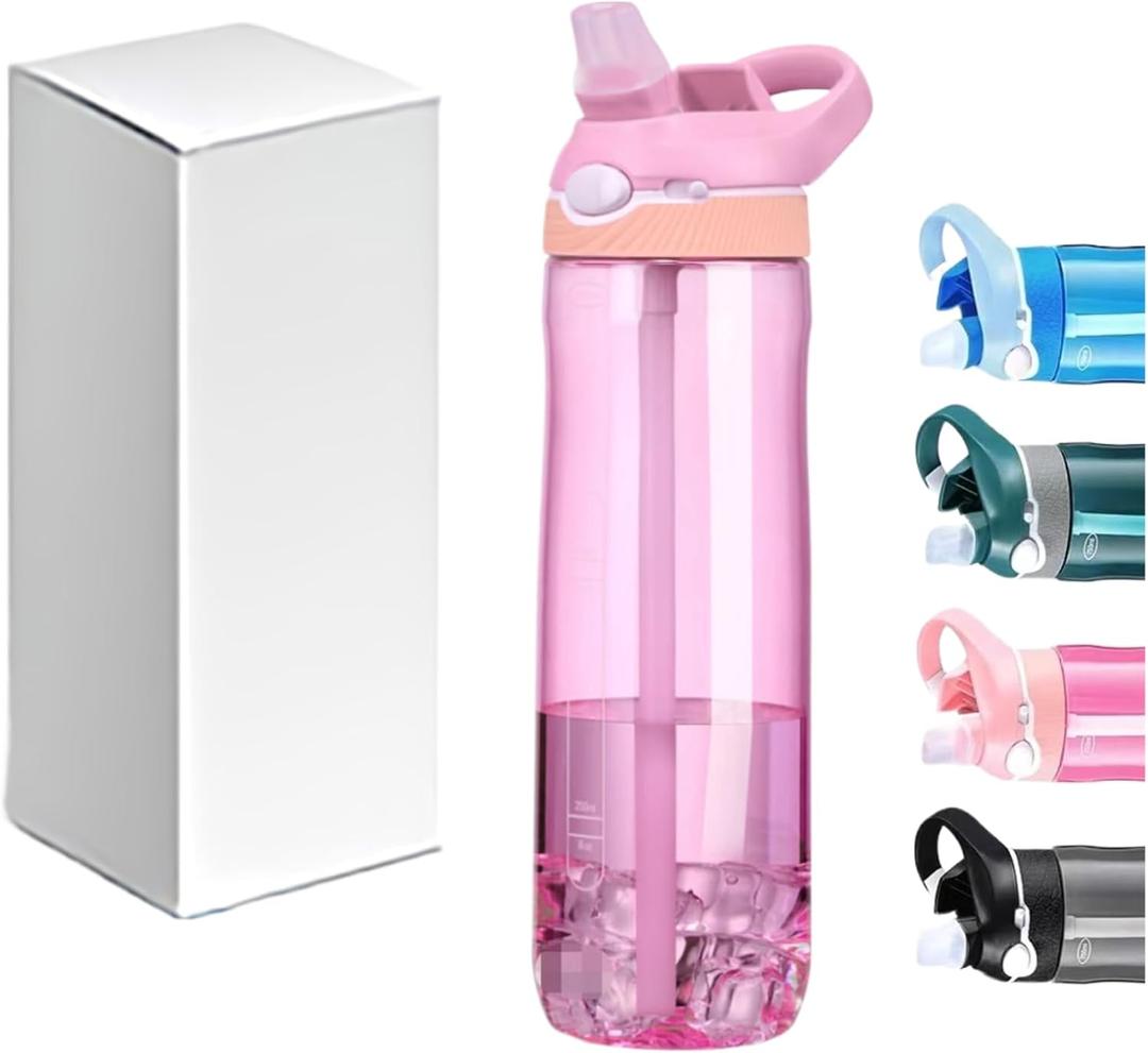 25oz Pink Water Bottle with Clip Handle and Locking Lid, Reusable Travel Tritan Water Bottle with Straw and Sports Plastic Water Bottle - Pink