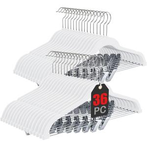 Korpai 36-Pack White Velvet Hangers with Clips Adjustable,Adult Hangers,Outfit Hanger,Heavy-Duty,Felt,Non-Slip,Space Saving, for Pants, Skirts, Suits,Coats, Dresses ect., 16.5x9 inch