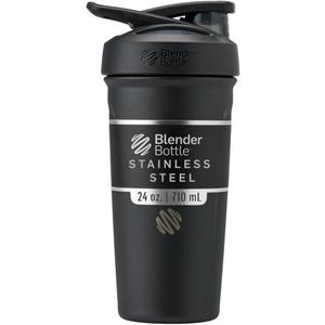 BlenderBottle Strada Shaker Cup Insulated Stainless Steel Water Bottle with Wire Whisk, 24-Ounce, Black