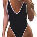 ALLureLove Swimsuits for Women Sexy Monokini Deep V One Piece Bathing Suits Backless Cheeky Swimwear Semi Thong Bikini Size S