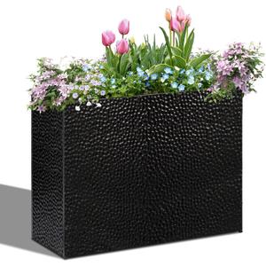 Tall Planters for Outdoor Plants - Hand-Hammered Metal Large Rectangular Block Planter Box with Drainage Holes, Modern Planters Indoor Outdoor Flower Plant Pots Patio Yard Front Porch Deck,32x12x24"