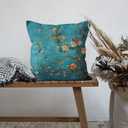 Teal Chinoiserie Floral Bird Pillow Covers 18x18, Cottagecore Room Decor, Rustic Farmhouse Flower Bird Decorative Throw Pillow Covers Pillowcases for Living Room Home Bedroom