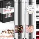 Electric Salt and Pepper Grinder Set - Battery Operated Stainless Steel Mill with Light (2 Mills) - Automatic One Handed Operation - Electronic Adjustable Shakers - Ceramic Grinders