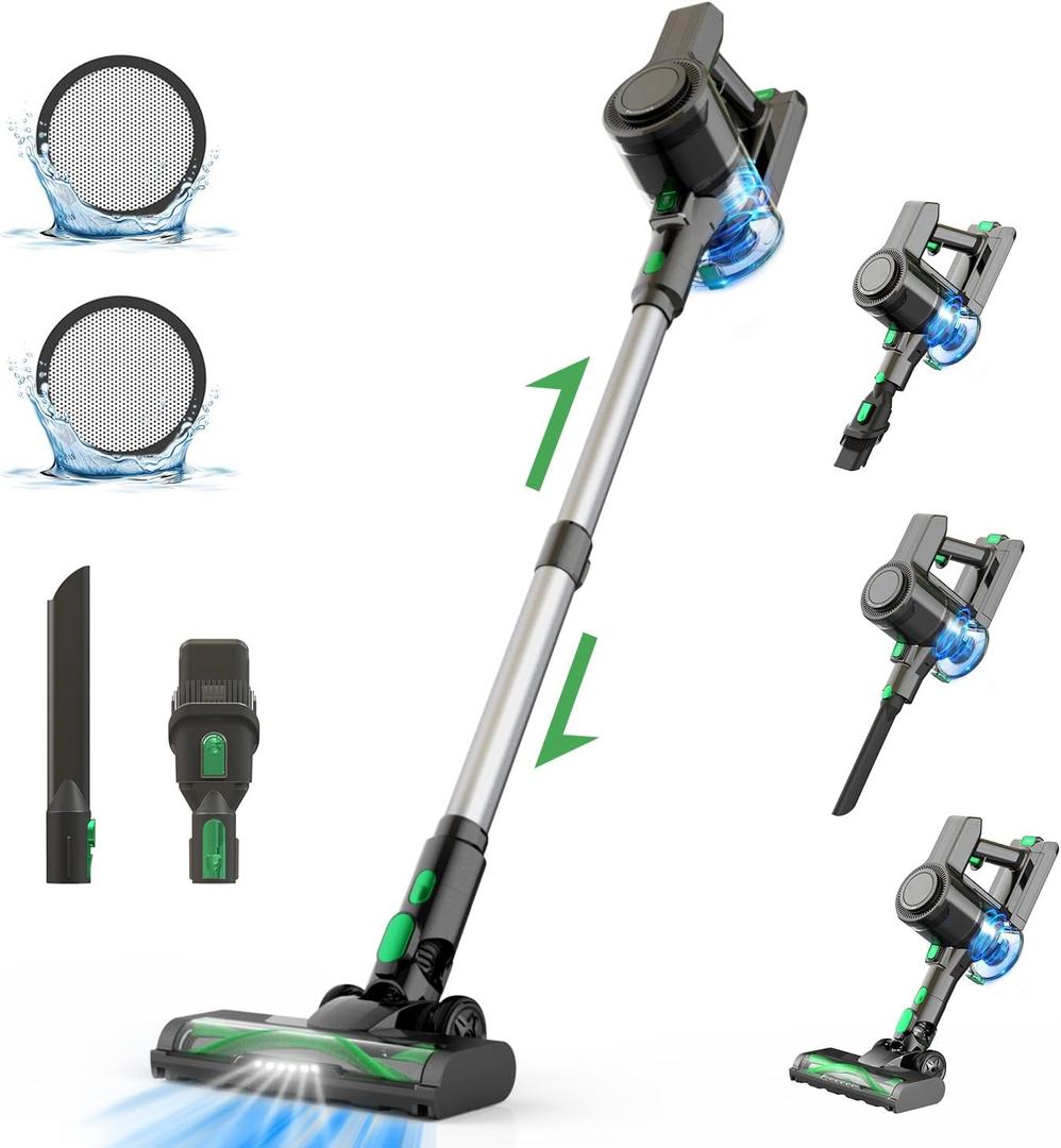 V9 Cordless Vacuum Cleaner, 45Mins Runtime, 30000Pa Powerful Suction with Brushless Motor, Detachable Battery, 6-in-1 Lightweight Stick Vacuum for Home Hard Floors Carpets Pet Hair(Black)
