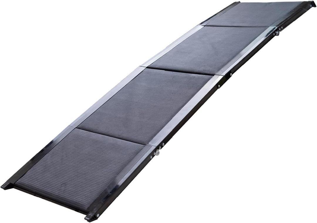 Hakuna Pets Deluxe Aluminium Pet Ramp  Portable Folding Dog Ramp for Cars, SUVs, and Beds  Non-Slip Surface for Large & Small Dogs  Supports Up to 150 lbs  Lightweight & Durable