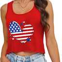 Aluvee USA 4th of July Tank Tops Women Red White and Blue Shirts Tank Tops American Patriotic Flag Crop Sleeveless Tee (M)
