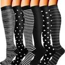 Double Couple 6 Pairs Compression Socks for Men Women 20-30mmhg Knee High Support for Sports Circulation (Large-X-Large, Multicolored 01)