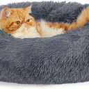 Bedsure Calming Cat Beds for Indoor Cats - Small Cat Bed Washable 20 inches, Anti-Slip Round Fluffy Plush Faux Fur Pet Bed, Fits up to 15 lbs Pets, Dark Grey (20.0"L x 20.0"W x 6.0"Th)