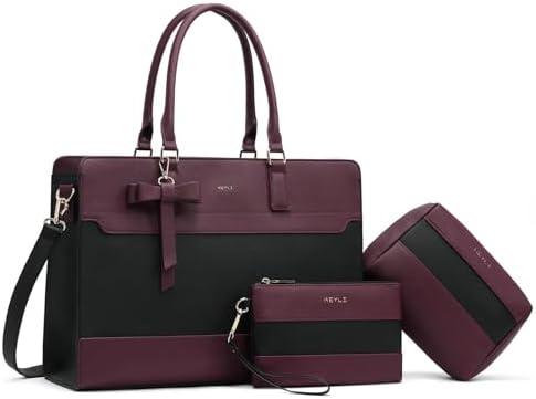 Keyli 3pcs Laptop Bag for Women 15.6 Inch Leather Work Tote Bags Professional Business Office Computer Shoulder Briefcase
