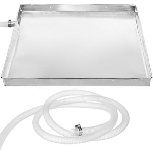 Stainless Steel Air Conditioner Drip Pan 17.3×15.7in with 6.6Ft Drain Hose and Clamp Leakproof Water Tray for External Unit HVAC and Portable Ac Drainage