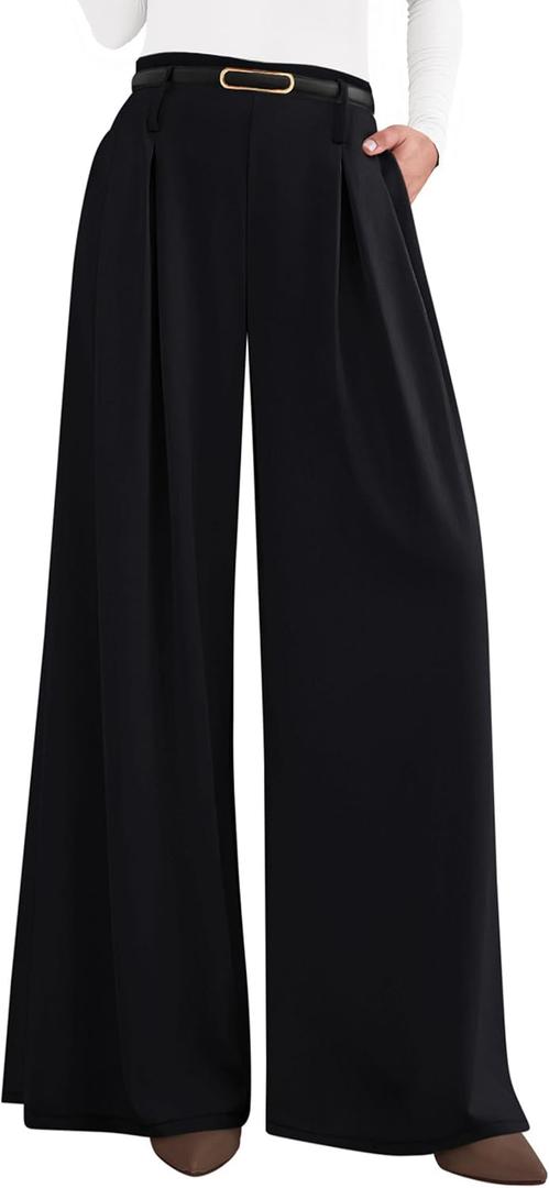 PRETTYGARDEN Womens Wide Leg Trousers 2026 Elastic High Waisted Dress Pants Pleated Slacks Flowy Business Work Palazzo Pants (Black, Medium)