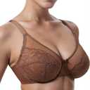TELIMUSSTO Women's Plus Size Bra Full Coverage Underwired Minimiser Non Padded Floral Lace Bras (Brown, 44DDD)