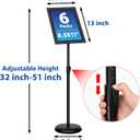 6Packs 8.5x11 Inch Adjustable Pedestal Poster Sign Stand, Heavy Duty Floor Standing Sign Holder Stand Aluminum Snap Open Frame for Vertical and Horizontal View Sign Displayed(Black)