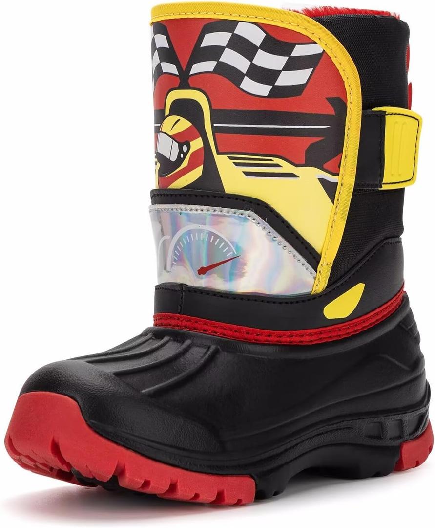 Girls Boys Winter Snow Boots Kids Waterproof Warm Boots Toddler Outdoor Shoes with Fur Lining (Racing)