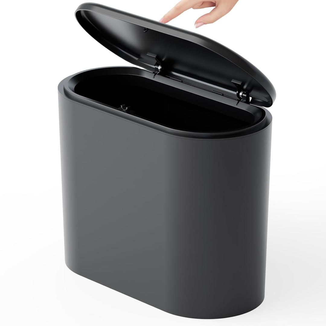 Yieach 3.17 Gallon Thin Small Black Bathroom Trash Can with Lid,12L Small Pet/Dog Proof Slim Trashcan and Skinny Covered Trash Can,Plastic Covered Wastebasket,Garbage Can for Kitchen,Office,RV,Bedroom