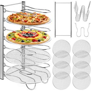 Pizza Rack 8 Tiered Stand 10.43" L x 8.52" W x 19.7" H with 8 Pcs 12 Inch Pans Flexible Detachable Aluminum Baking Set for Easy Storage and Baking Multiple Pizzas