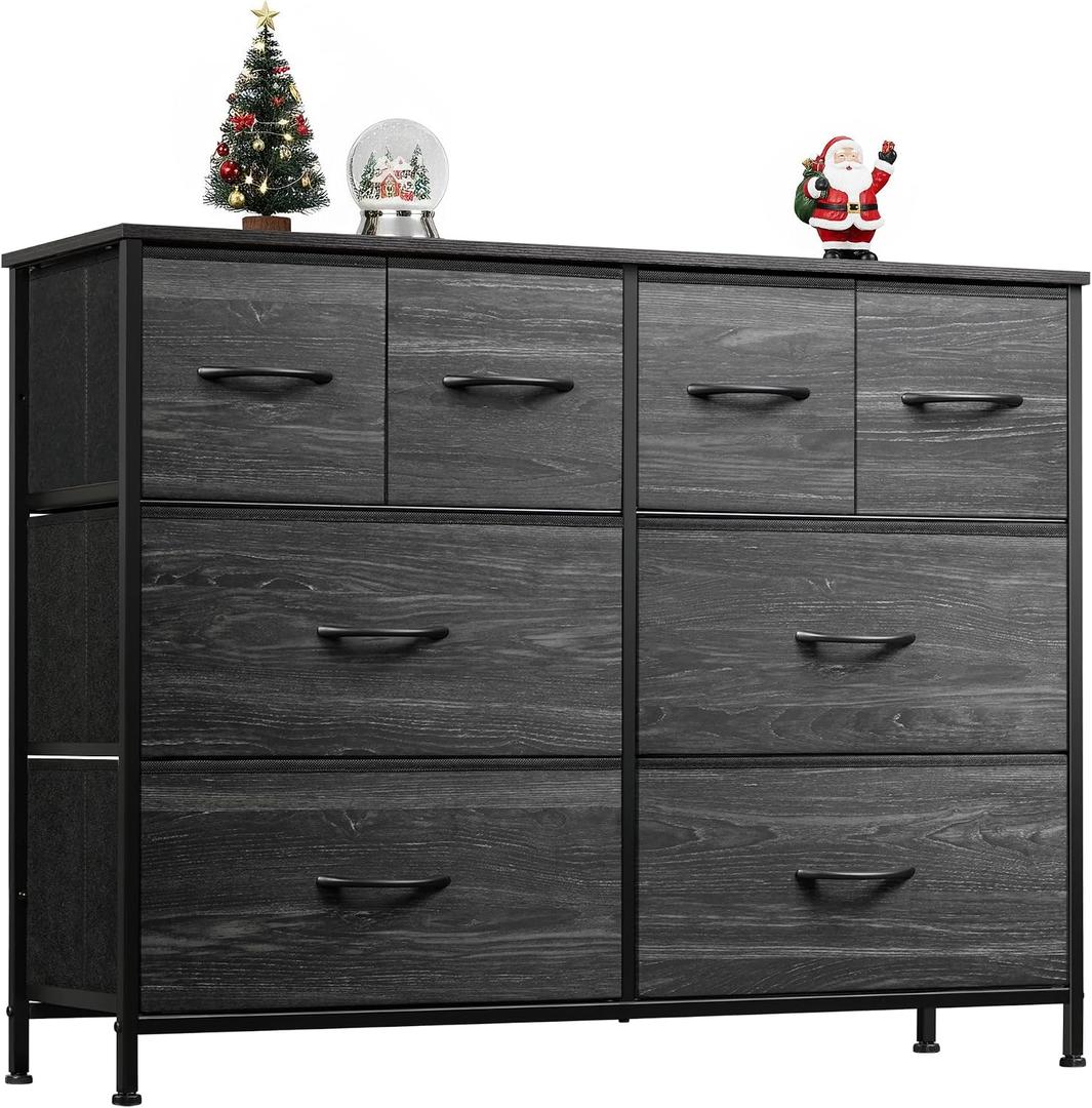WLIVE Dresser for Bedroom with 8 Drawers, Wide Fabric Dresser for Storage and Organization, Bedroom Dressers, Chest of Drawers for Living Room, Closet, Hallway, Charcoal Black Wood Grain Print, 11.8"D x 39.4"W x 30.4"H