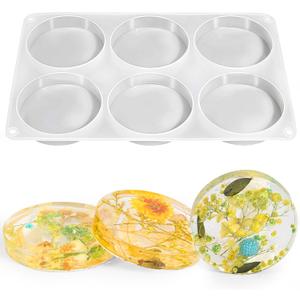 6 Cavity Deep Round Coaster Mold, Thicken Resin Casting Coasters Molds, for Epoxy Resin, for Flower Bouquet Preservation, Decorations, DIY Crafts