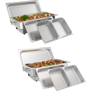2 Pack Electric Chafing Dish Buffet Set 9 QT Buffet Food Servers and Warmers Digital Display Temperature with 1 Full-Size Pan & 2 Half-Size Pan Stainless Steel for Parties Weddings Caterings