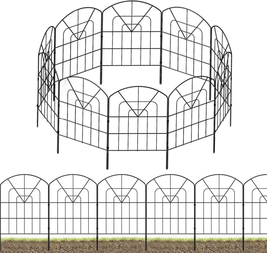 25 Pack Modern Black Metal Garden Fence Panels, 23.6in(H) x 320in(L), Decorative Animal Barrier for Dogs, Cats, Rabbits