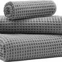 Microfiber Waffle Bath Towels, 3 Pieces, Oversized, Soft, Absorbent, Fast Drying, Lint Free, Includes Bath, Face and Hand Towels 430 GSM