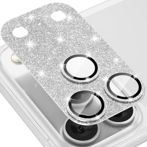 Tensea for iPhone 17 Pro Max Camera Lens Protector, Metal Aluminum Alloy Tempered Glass Cover Camera Screen Protector Accessories, Case Friendly Silver Glitter