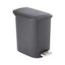 Amazon Basics Compact Plastic Bathroom Trash Can with Hands Free Foot Pedal, Quiet Close Step-On, 6 Liters, Black, Lid Included