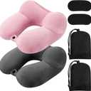 Sintuff 2 Pack Inflatable Travel Pillow for Airplanes Inflatable Neck Flight Pillows with Compact Bag and Blindfold for Traveling, Airplane, Train, Car, Office(Dark Gray and Light Pink)