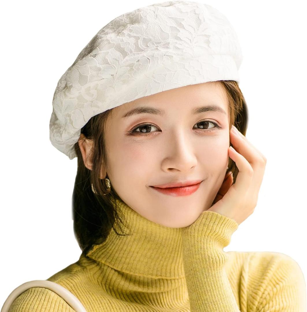 Women's Chic Lace Beret French Dress Beret Vintage Summer Fascinator Hats for Ladys
