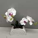 White Artificial Silk Phalaenopsis Orchid Fake Flowers Rainbow Pot Desk Decor
