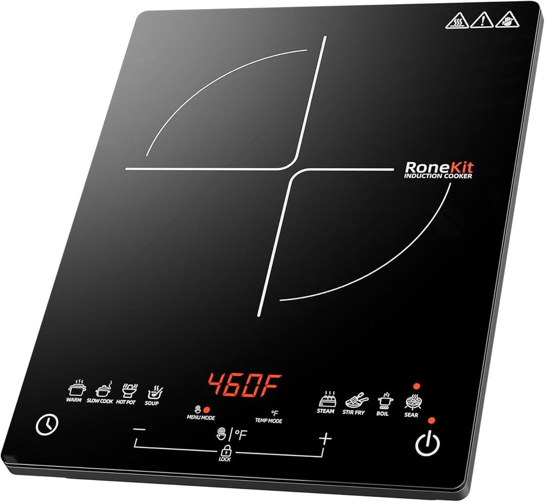 Induction Cooktop 1800W Portable Electric Stove Countertop, 8 Preset Functions & Temp Settings, 2 Cooking Modes, Timer, Child Lock for Tiny Kitchen, Apartment, Camping, RV Countertop Burner