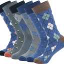 HHX YONLEE Dress Socks 5/6/10 Pairs Crew Argyle Colorful Cotton Novelty Casual Happy Fun