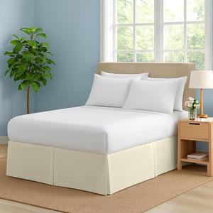 Premium Queen Size Bed Skirt by Comfort Beddings  100% Cotton Blend, 9" Drop Length, Split Corner, Tailored Fit, Elegant Pleated Style, Ivory