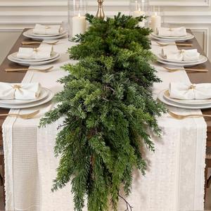 Alupssuc 9FT Christmas Garland, Cedar Garland -Real Touch Artificial Greenery Cypress Pine Garland for Mantle Table Railing Fireplace Indoor & Outdoor Christmas Decoration