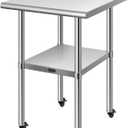 VIVOHOME 24 x 24 Inch Stainless Steel Work Table with Backsplash, Prep Commercial Table with Wheels for Restaurant, Hotel, Home and Warehouse