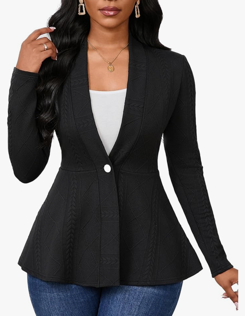 Women Casual Blazers Button Knit Lightweight Business Cardigan Jackets Blazer for Work Size M