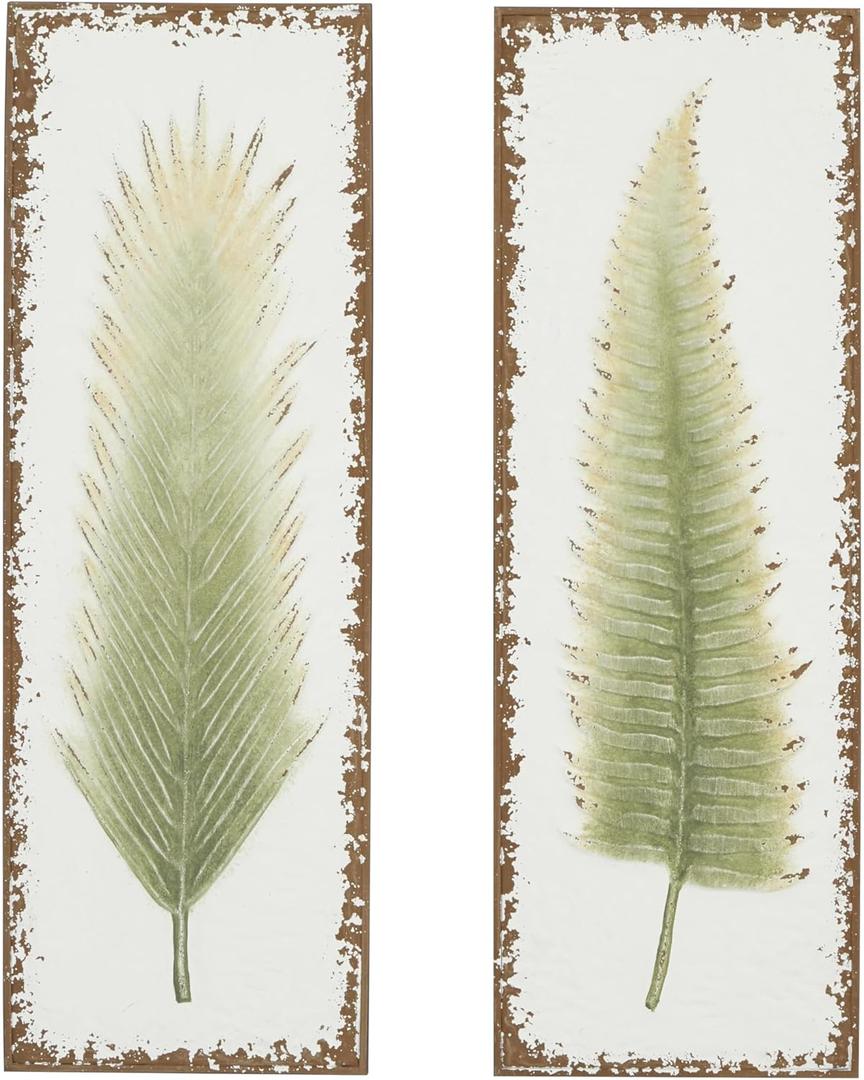 Deco 79 Metal Leaf Home Wall Decor Wall Sculpture, Set of 2 Wall Art 13"W, 36"H, White