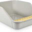 Large Cat Litter Box with High Sides,Cat Litter Pan for Indoor Big Cats,Open Top High Wall Kitty Litter Box with Low Entry for Kitten & Senior Cat,Easy to Clean,Anti-Splashing (Grey & Yellow)