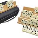 Dominos Set for Adults with 4 Wooden Racks, Double 6 Dominoes Game Set with 28 Colored Domino Tiles Double Six Dominos Set with Travel Case - Classic Board Games