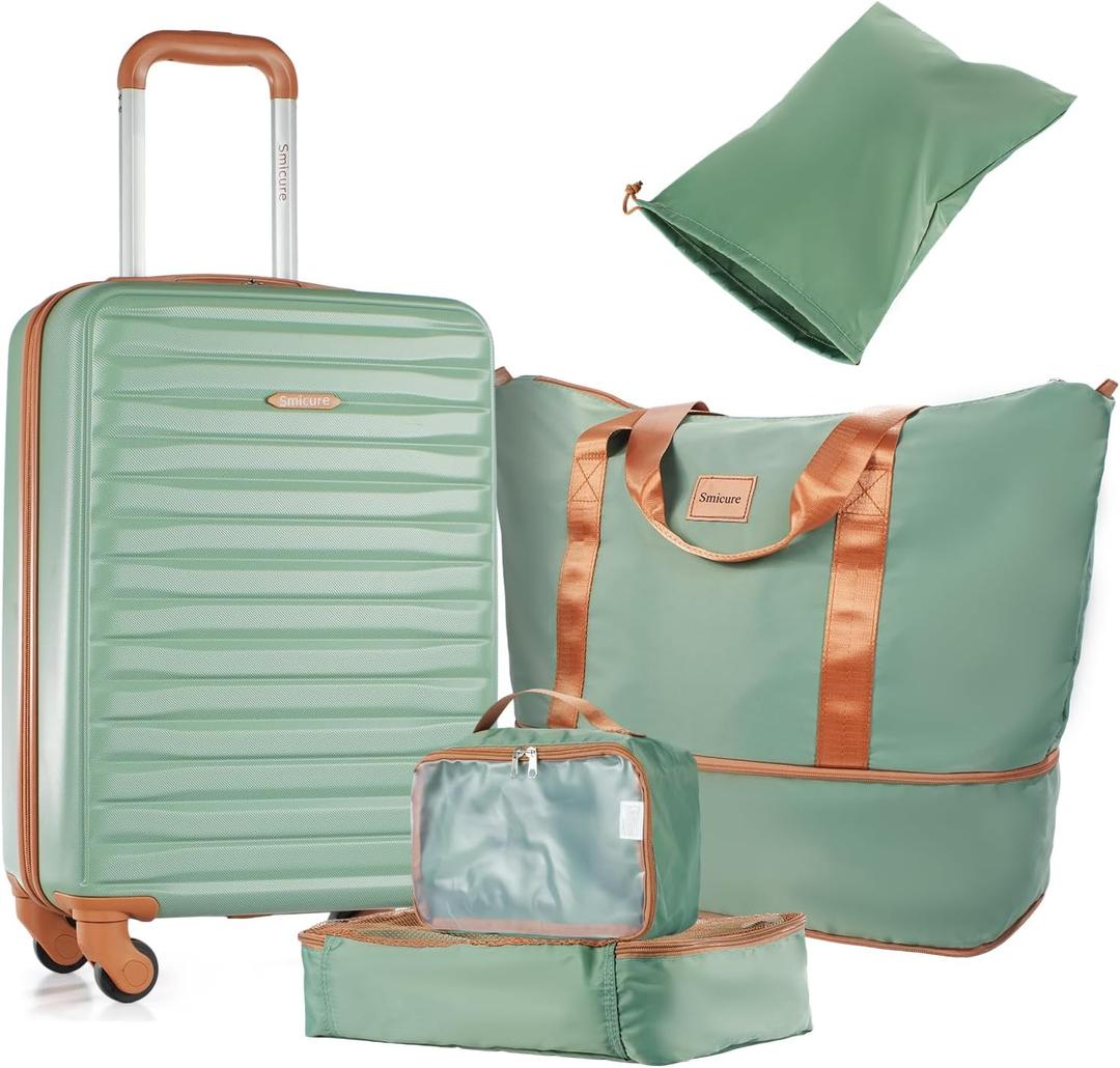 3 Piece ABS+PC Luggage Set, Carry On with Spinner & Duffle, Light Green