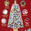 DDHS Small Flocked Christmas Tree,4ft Prelit Tabletop Christmas Tree, with 100 Lights, Ornaments Balls, Pine Cones Red Berries, Easy to Assemble Perfect for Holiday Christmas Home Decor