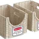 Rubbermaid Woven Storage Baskets - Set of 2 Stackable and Collapsible Bins with Handles, Small Resin Rattan Organizers for Shelves, Closet, Bathroom, Bedroom, 11.5” x 8”, Ivory