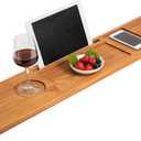 VaeFae Teak Bathtub Tray Table, Wooden Bath Board for Tub with Wine and iPad Holder (34.3" x 7.8" x 0.8")