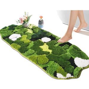 Cute Green Moss Bathroom Runner Rug Long Rectangular Boho Aesthetic Leaf Leaves Bath Mat Shaggy Non Slip Absorbent Shower Mat Decor (1'8" x 3'7" (Rectangular)