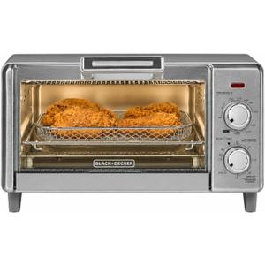 BLACK+DECKER Crisp 'N Bake Air Fry Countertop Convection Toaster Oven, Medium Capacity, 4-Slice, 5-in-1, Fits 9” Pizza, 30-Min Timer, Bake, Broil, Air Fry, Toast, Keep Warm, Stainless Steel