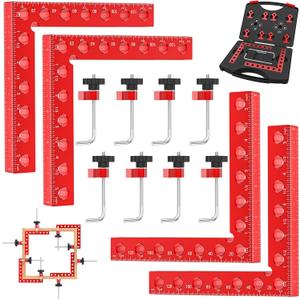 Corner Clamps for Woodworking, 90 Degree Corner Clamp, 4 Pack 5.5" x 5.5" Aluminum Alloy Woodworking Tools, with Storage Case, Clamping Positioning Squares for Cabinet, Frame, Drawer, Box