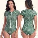 Century Star High Neck Modest Swimsuits for Women - Rash Guard One Piece Surf Teen Girls Short Sleeve Bathing Suit Swimwear (Green, XXL)
