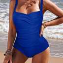 Ekouaer Halter 50s Retro One Piece Bathing Suit Swimsuit Swimwear, Blue, M