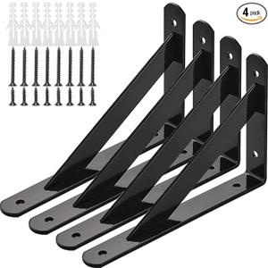 Heavy Duty Shelf Brackets, 8 in X 5 in Wall Mount L Steel Bracket for Floating Shelf, Black, 4 Pack